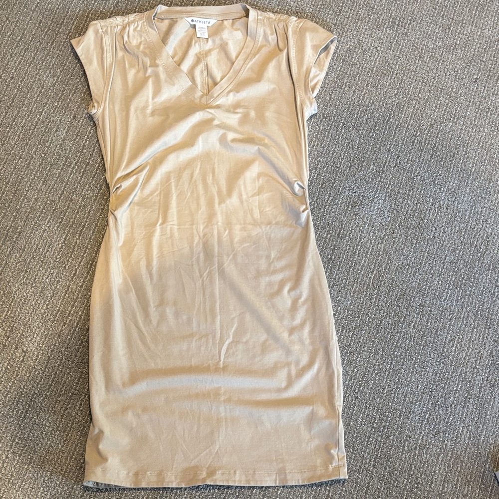 Athleta Neutral Beige V-Neck Dress- Sz S/Petite